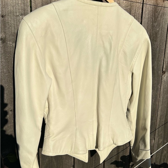 100% LEATHER JACKET size 6 Ecru zipper closure - Picture 3 of 4